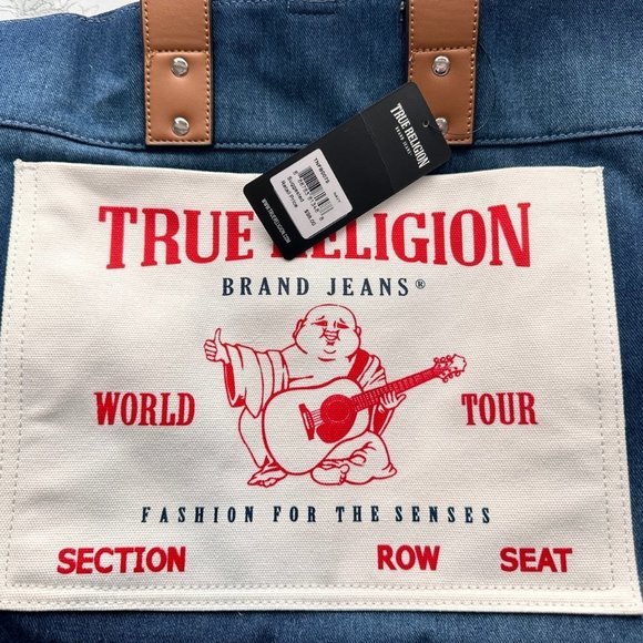 NWT True Religion Washed Navy Denim Large Tote - Picture 13 of 13